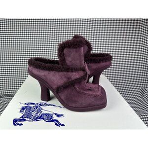 Burberry Highland Shearling Mule Heels Plum Purple EU 39 US 9 Platform Runway